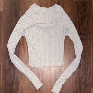 Grey Ribbed Keyhole Sweater